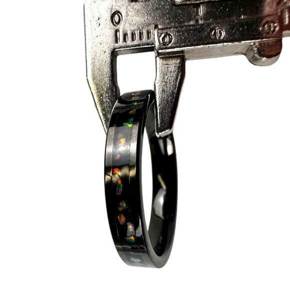 Black Tungsten Carbide Ring With Rainbow Opal Inlay For Men & Women - 6mm Width - Picture 8 of 9